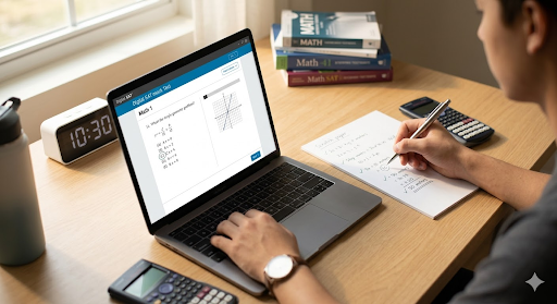 Student solving Digital SAT Math problems on a tablet